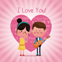 couple loving serenading i love you pink heart background vector illustration eps 10