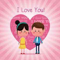 lovely young couple smiling i love you pink heart background vector illustration eps 10