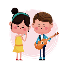 couple loving serenading with guitar vector illustration eps 10