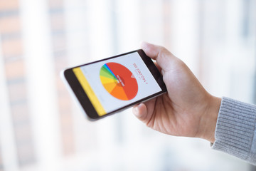 hand hold mobile phone with finance chart