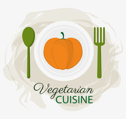 pumpkin vegetarian cuisine organic food plate and spoon fork vector illustration eps 10
