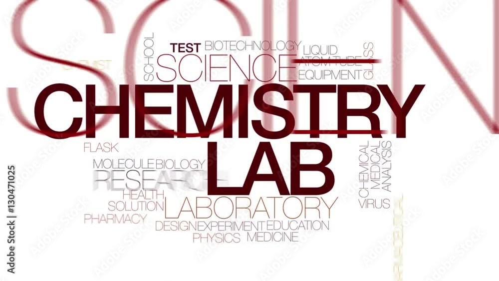 Sticker Chemistry lab animated word cloud. Kinetic typography.