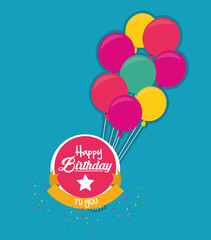 label happy birthday to you with fly balloons vector illustration eps 10