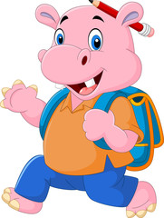 Cute hippo with backpack

