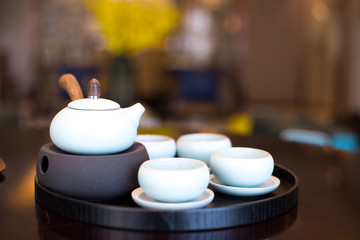 elegant chinese tea set on plate