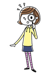 女の子：調べる、虫眼鏡、発見