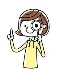 女の子：調べる、虫眼鏡、発見