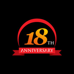 18 Th anniversary ribbon logo with red and orange color