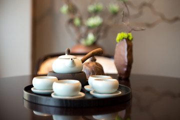 elegant chinese tea set on plate