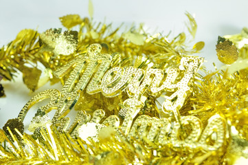 2017, Christmas sign with golden ribbon for celebration and fest