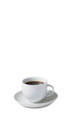 Black tea with saucer on white background