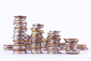 money growing  bath coins stack on white background finance business isolated

