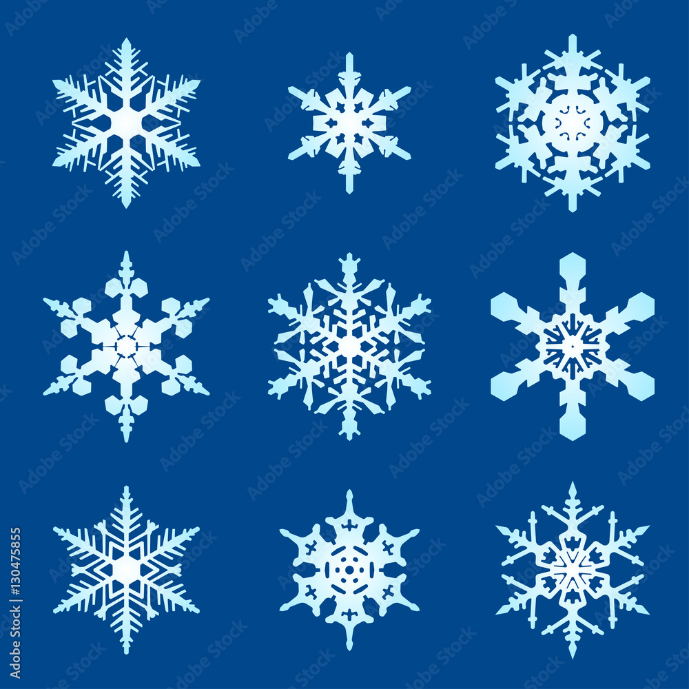 Poster snowflakes minimal vector set for web, print and mobile