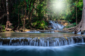 Waterfall hauy mae kamin water falls in deep forest Kanchanaburi western of Thailand