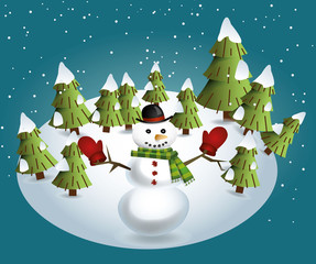 vector background with a snowman