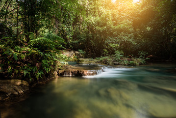 Waterfall hauy mae kamin water falls in deep forest Kanchanaburi western of Thailand