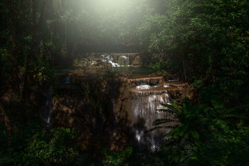 Waterfall hauy mae kamin water falls in deep forest Kanchanaburi western of Thailand