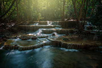 Waterfall hauy mae kamin water falls in deep forest Kanchanaburi western of Thailand