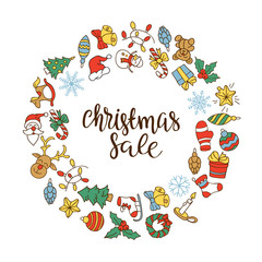 Christmas sale background with flat icons.