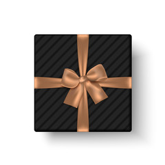 Black gift box isolated on white background for christmas design. Top view. Vector illustration.
