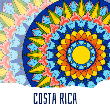 Costa Rica illustration vector. Decorated coffee carreta ornament wheel design for tourist symbols, card, banner or flyer.
