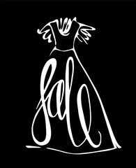 Fashion design vector illustration hand drawn. Woman dress isolated. Dress with Sale on hanger. Lettering.
