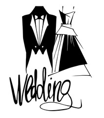 Wedding bride and groom costumes, vector illustration.