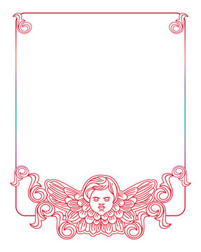 Gradient frame with angel in vintage style. Custom element for design artworks. Raster clip art.