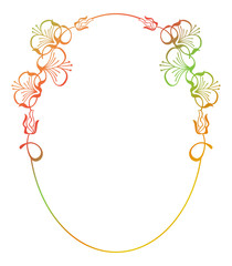 Beautiful oval floral frame with gradient fill. 