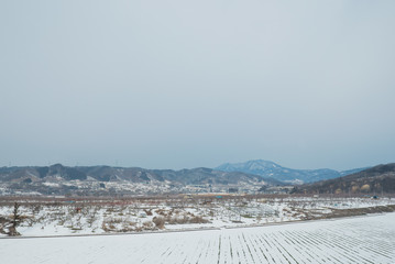 Fototapeta na wymiar Landscape winter of nagano city, Japan.