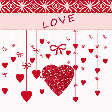 seamless pattern of hearts ,the word "love" on a white background, striped.card .