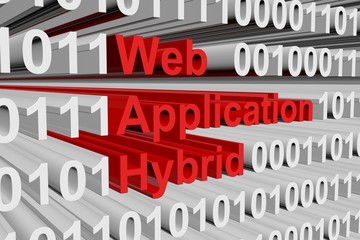 web application hybrid in the form of binary code, 3D illustration