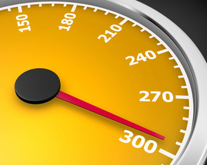 Speedometer with moving arrow 3d rendering