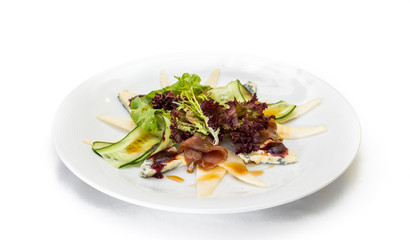 salad with cheese, tuna, cucumber and herbs