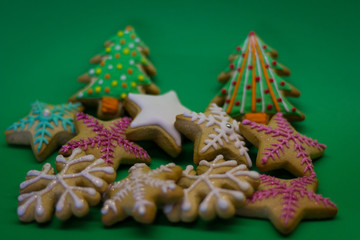 Christmas tree, stars, gingerbread, background