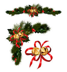 Christmas decorations with fir tree and decorative elements