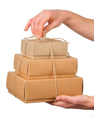 boxes in hand isolated