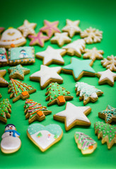 Fototapeta na wymiar Christmas tree, stars, gingerbread, background