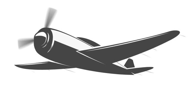 Plane animation with speed lines. Propeller rotation.