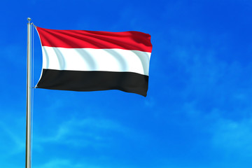 Fototapeta na wymiar Flag of Yemen on the blue sky background. 3D illustration
