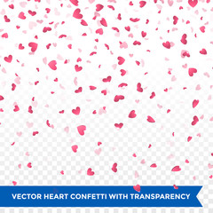 Valentine Day pink hearts petals falling vector background