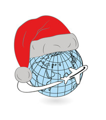earth in a hat of Santa Claus. Merry christmas and a happy new year! vector illustration