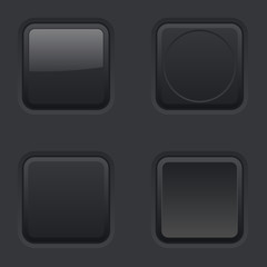 Square buttons. Normal, pushed, active, hover. Black user interface elements