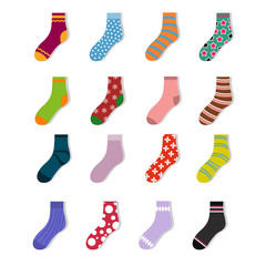 Colorful cute child socks icons. Sock set isolated on white background
