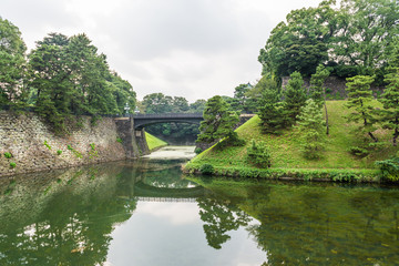 Fototapeta na wymiar Seimon Ishibashi stone bridge of main gate, Doubled bridge at Tokyo Imperial Palace