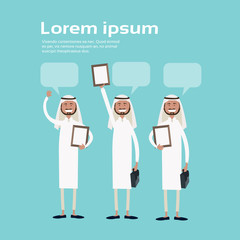 Successful Arab Business People Group Hold Contract Sign Document Flat Vector Illustration