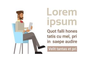 Mix Race Businessman Sitting Office Desk Apply Job Wait Interview, Business Man Candidate Flat Vector Illlustration