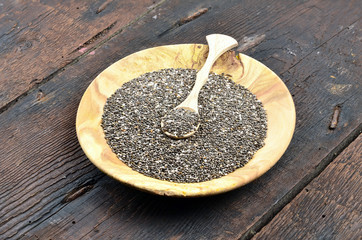 Nutritious chia seeds on a wooden spoon