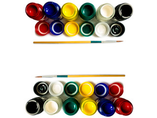 colorful of bottles poster color and paintbrush