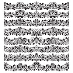 Set of vintage border brushes templates. Baroque floral elements for frames design and page decorations.